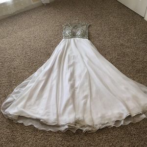 White Flowing Rainbow Rhinestone Prom Dress